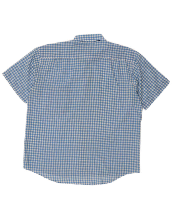 vintage Chemise à manches courtes pour hommes Grand Bleu Vichy Polyester