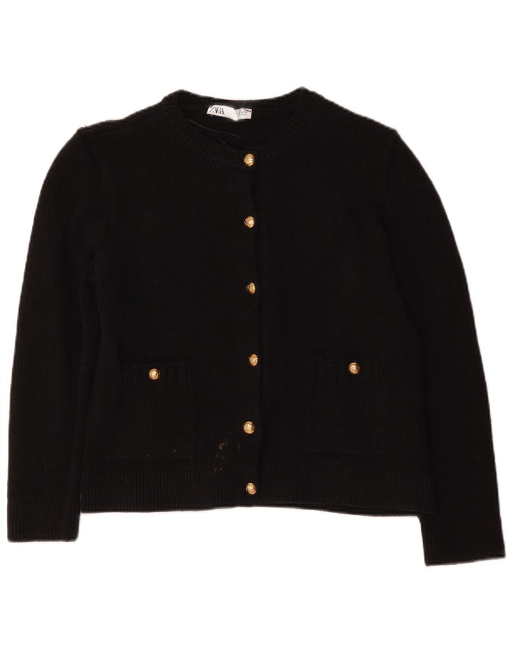 Zara Femme Cardigan Pull UK 14 Moyen Noir Polyester