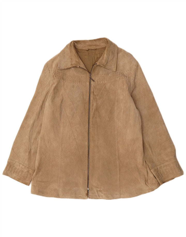 VINTAGE Veste en daim femme UK 16 Grand Beige