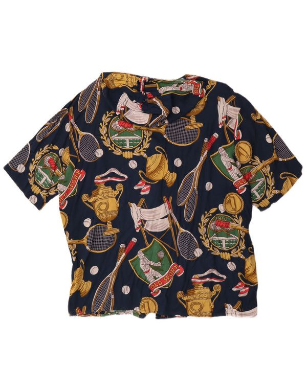 Renate Womens Oversized Abstract Pattern Shirt Blouse UK 16 Large Navy Blue