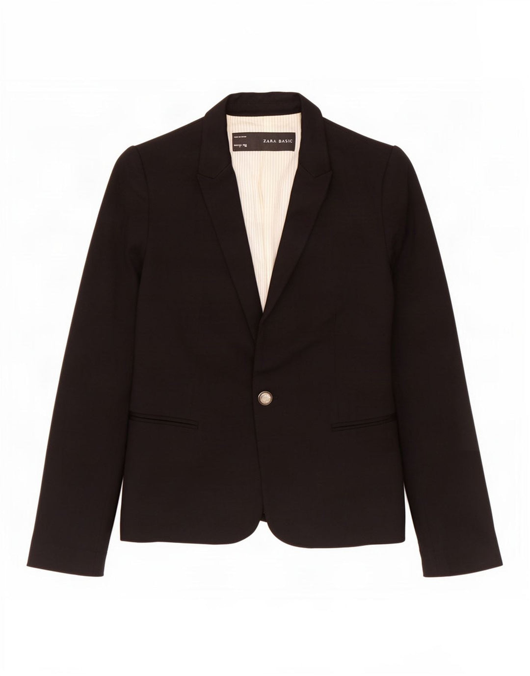 Zara Veste Blazer 1 Bouton Femme UK 10 Petite Viscose Noire
