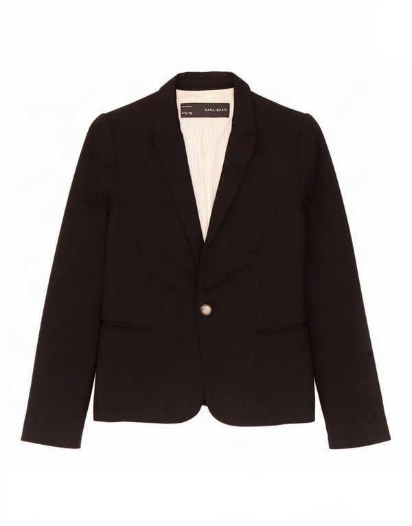 Zara Veste Blazer 1 Bouton Femme UK 10 Petite Viscose Noire