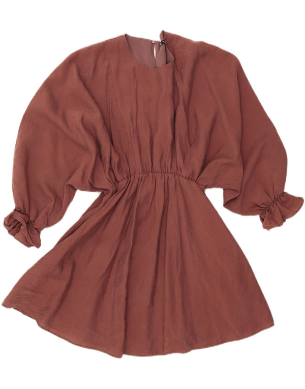 Zara Robe trapèze à manches longues pour femme UK 6 XS Marron Lyocell