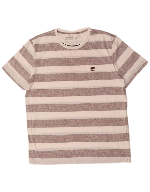 Timberland Mens Regular Fit T-Shirt Top Large Blanc Rayé Coton