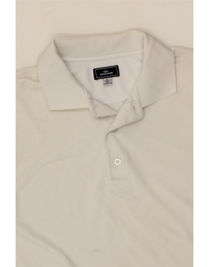 DOCKERS Mens Polo Shirt Large White Polyester Vintage Dockers and Second-Hand Dockers from Messina Hembry 