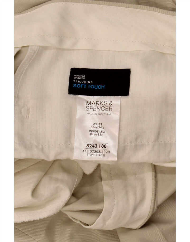 Marks & Spencer Pantalon Chino Droit Homme W34 L33 Beige Polyester