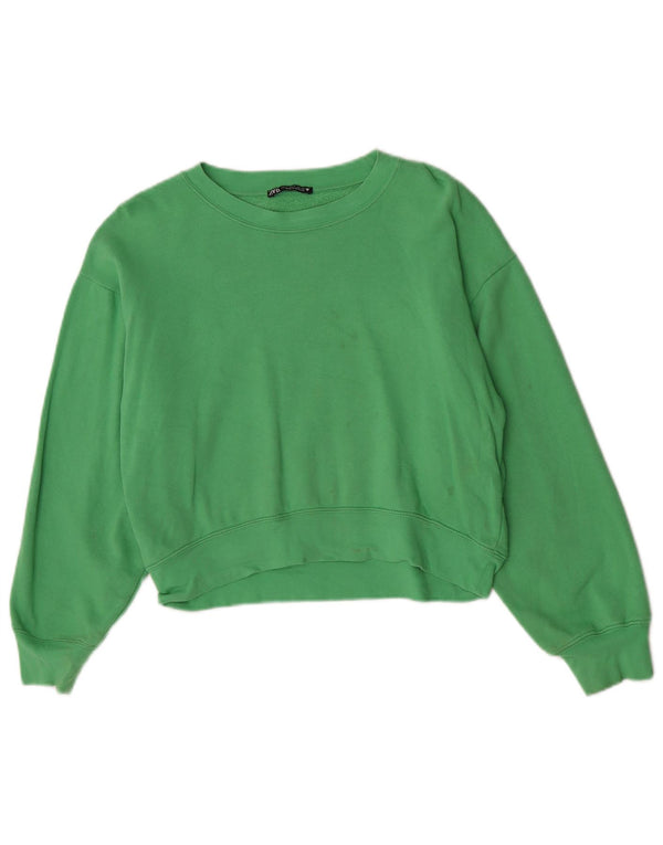 Zara Womens Crop Oversize Sweatshirt Jumper UK 10 Petit Coton Vert
