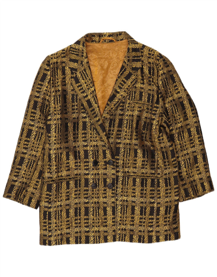 vintage Femme Double Breasted Blazer Veste UK 16 Grand Chèque Or
