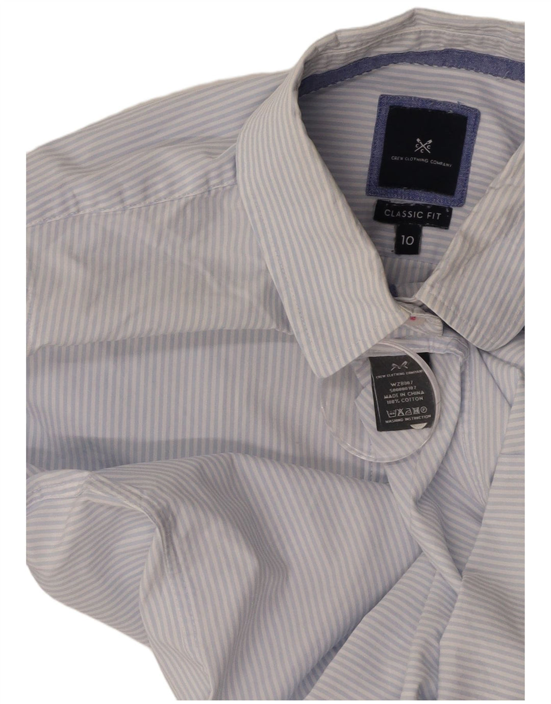 CREW CLOTHING Chemise coupe classique pour femme UK 10 Petit coton rayé bleu