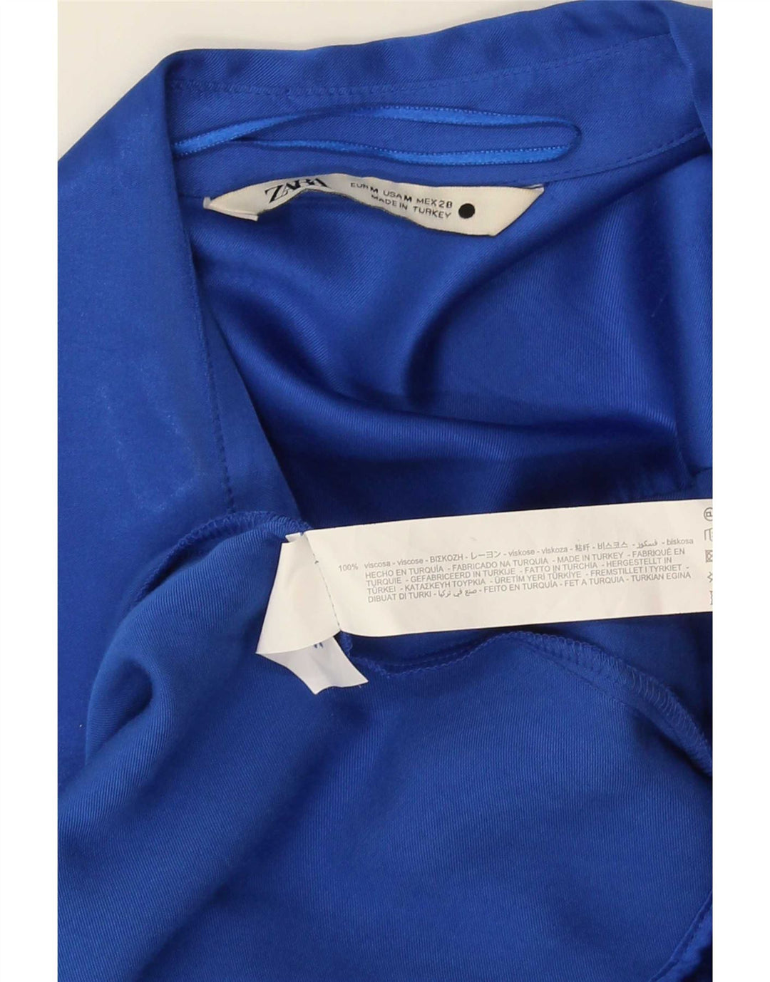 Zara Robe portefeuille à manches longues pour femme UK 44 Bleu moyen Viscose
