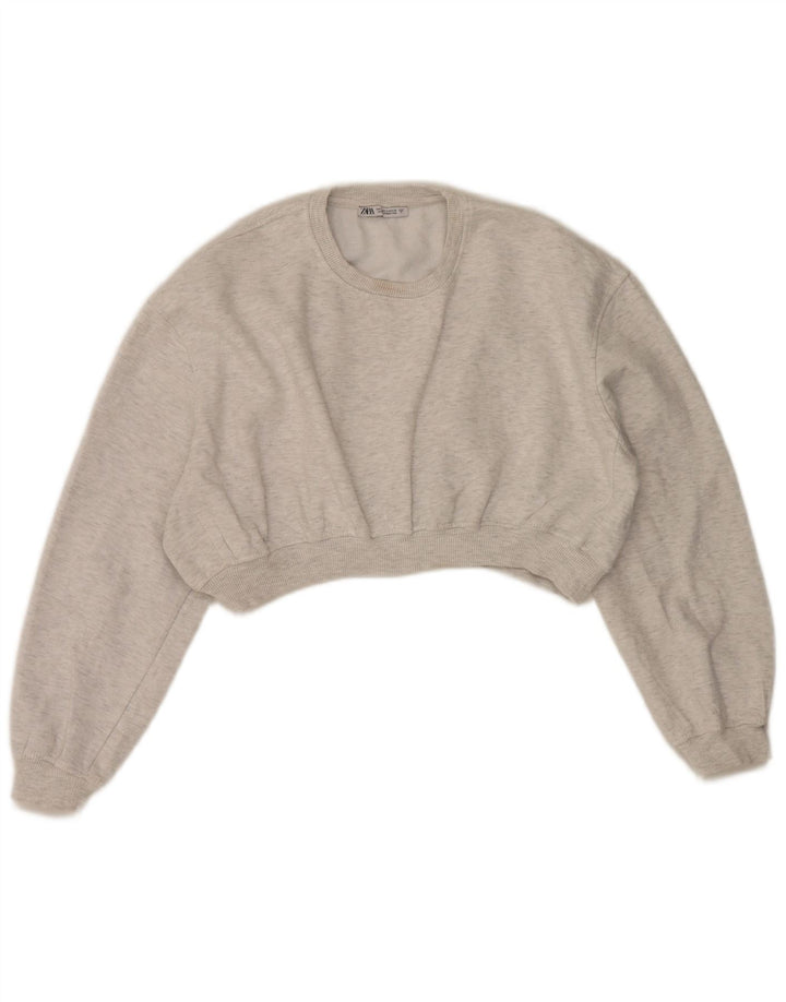 Zara Femme Sweat-shirt court surdimensionné UK 10 Petit Gris Moucheté