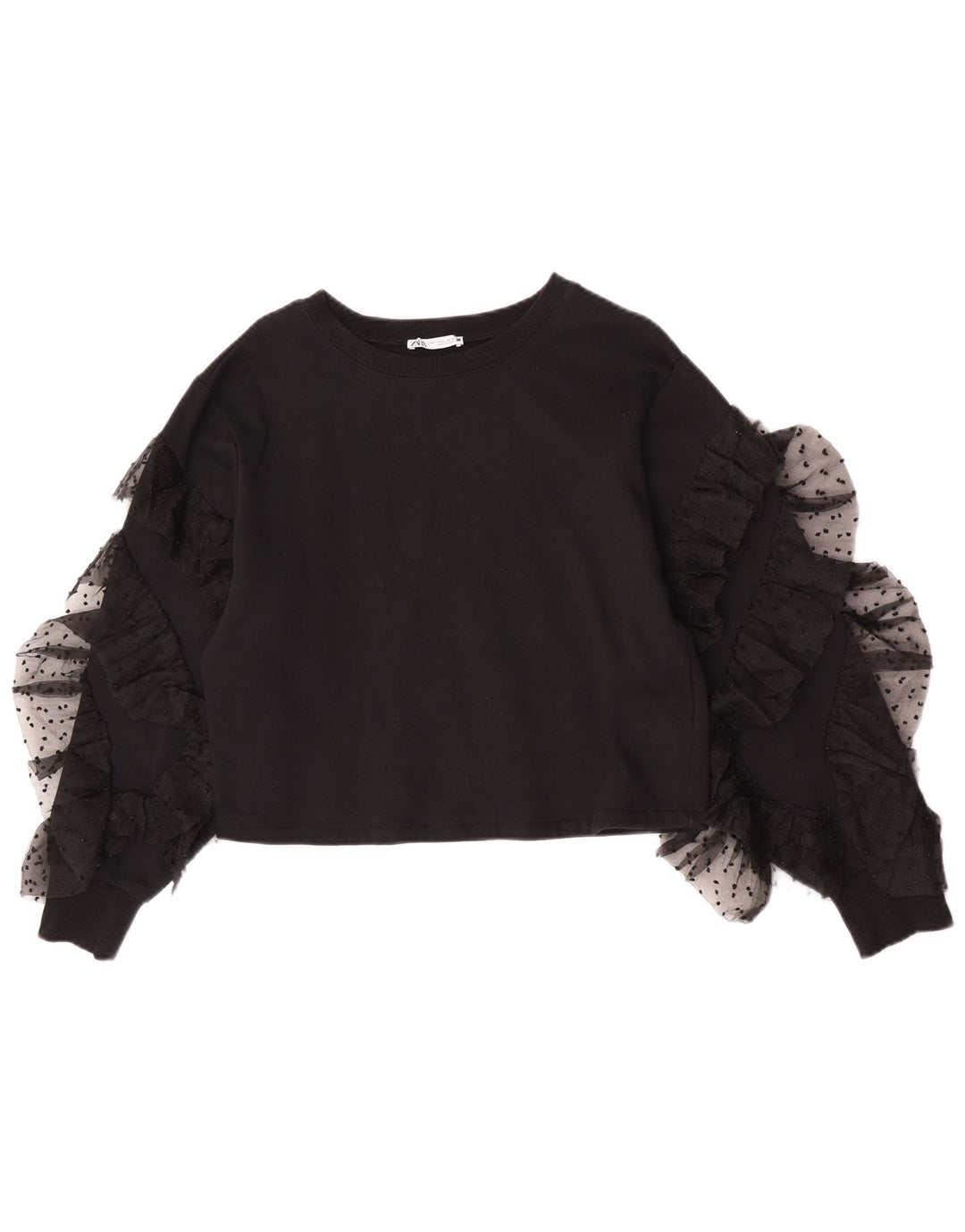 Zara Womens Crop Top Manches Longues UK 10 Petit Coton Noir