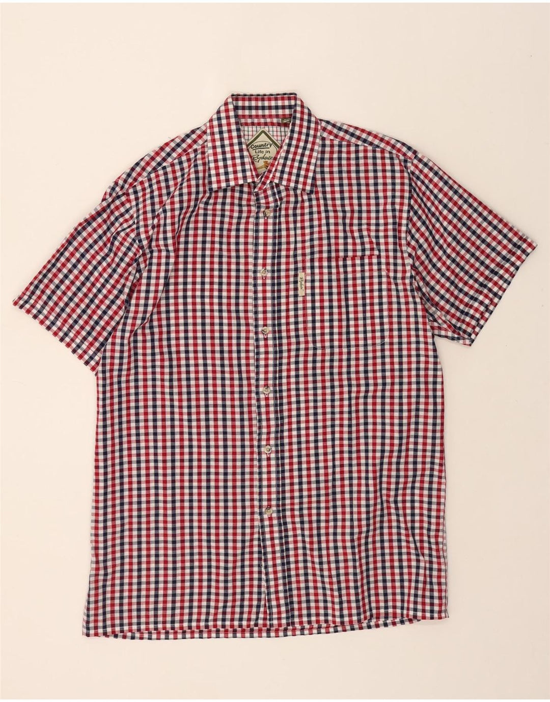 RYDALE Mens Short Sleeve Shirt Medium Burgundy Check Polyester Vintage Rydale and Second-Hand Rydale from Messina Hembry 