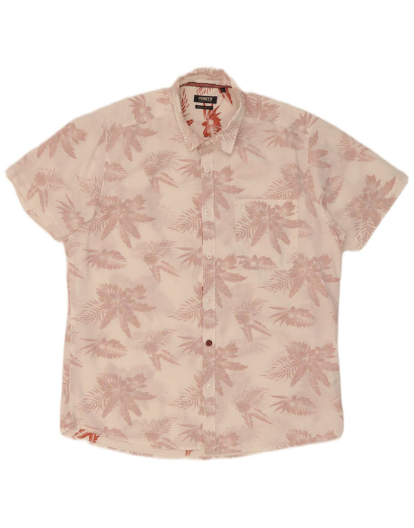 Pioneer Chemise à manches courtes pour homme Coupe régulière Grand coton floral blanc