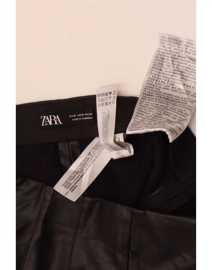 Zara Pantalon Skinny En Cuir Femme Petit W26 L27 Noir Polyester