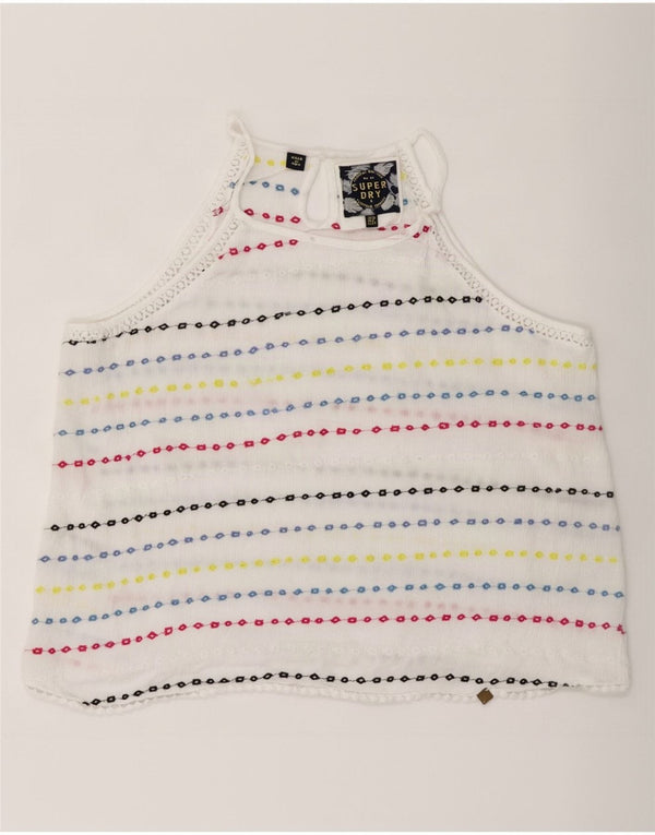 Superdry Femme Crop Halter Top UK 10 Petit Viscose Rayé Blanc
