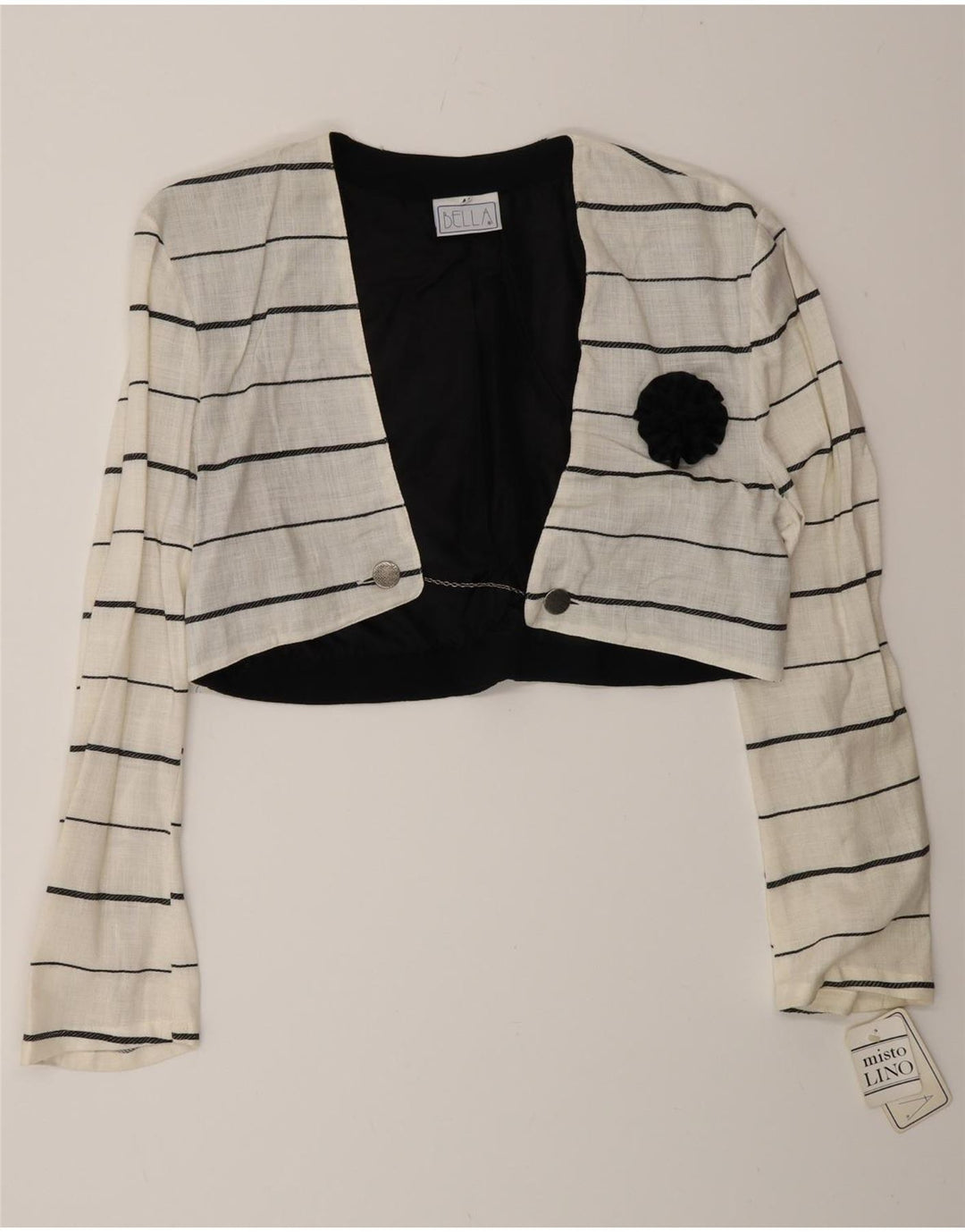vintage Femme Double Breasted Bolero Veste IT 44 Moyen Blanc Rayé