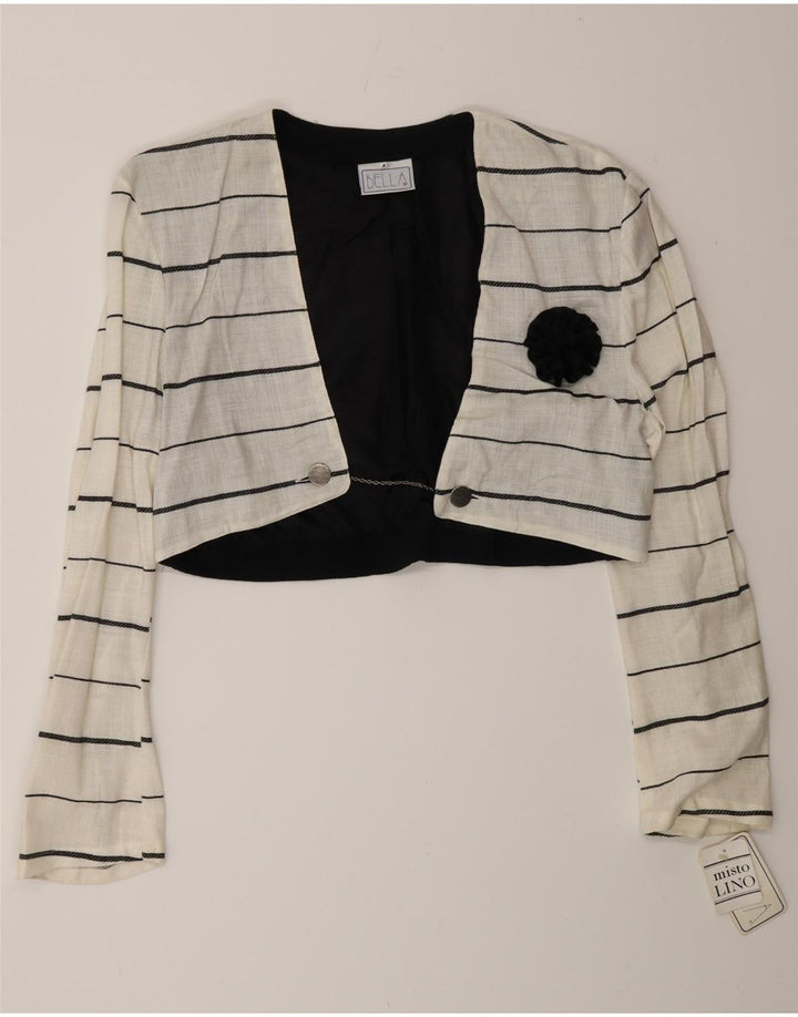 vintage Femme Double Breasted Bolero Veste IT 44 Moyen Blanc Rayé