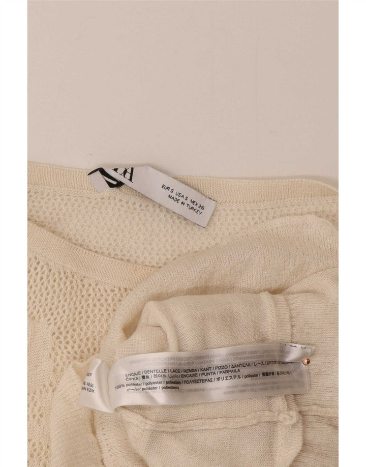 Zara Womens Crop Blouse sans manches Top UK 8 Small Off White Polyester