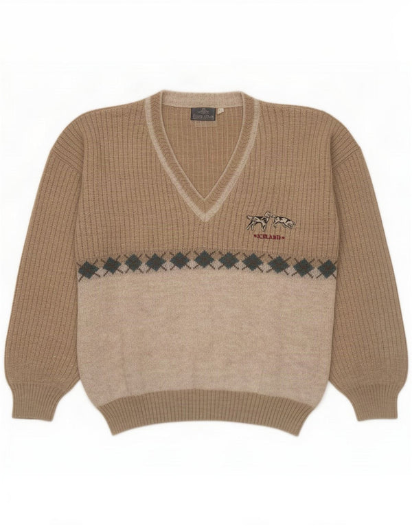 Daniele Blasi Pull col V pour homme IT 50 Beige moyen Colourblock