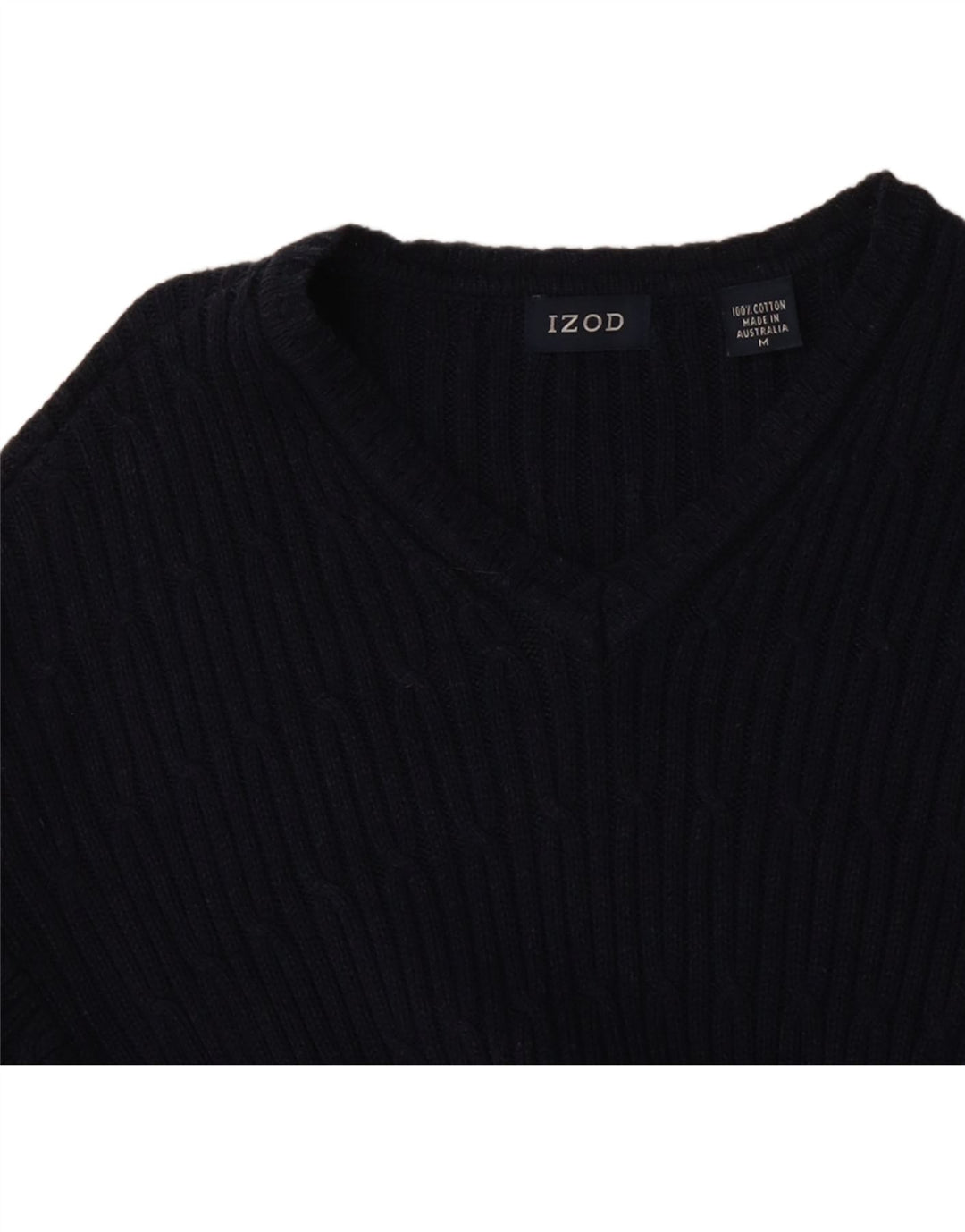 IZOD Mens V-Neck Jumper Sweater Medium Navy Blue Cotton