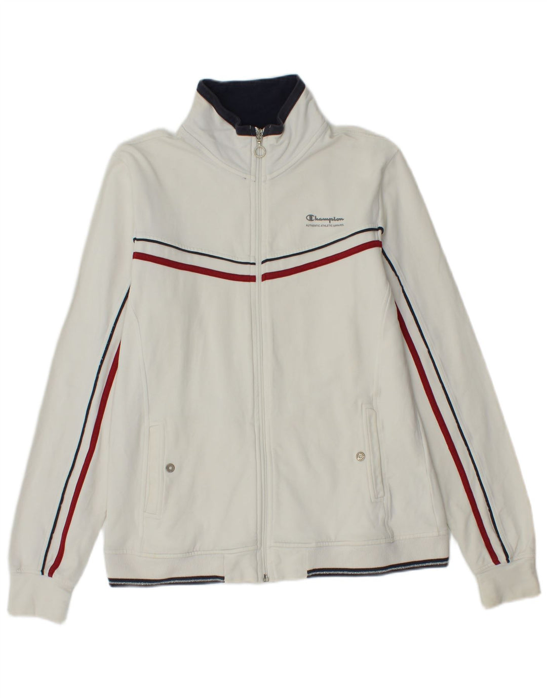 CHAMPION Veste de survêtement pour femme UK 14 Coton rayé blanc moyen
