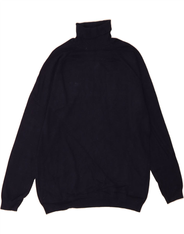 ZARA Mens Roll Neck Jumper Sweater Medium Navy Blue Viscose Vintage Zara and Second-Hand Zara from Messina Hembry 