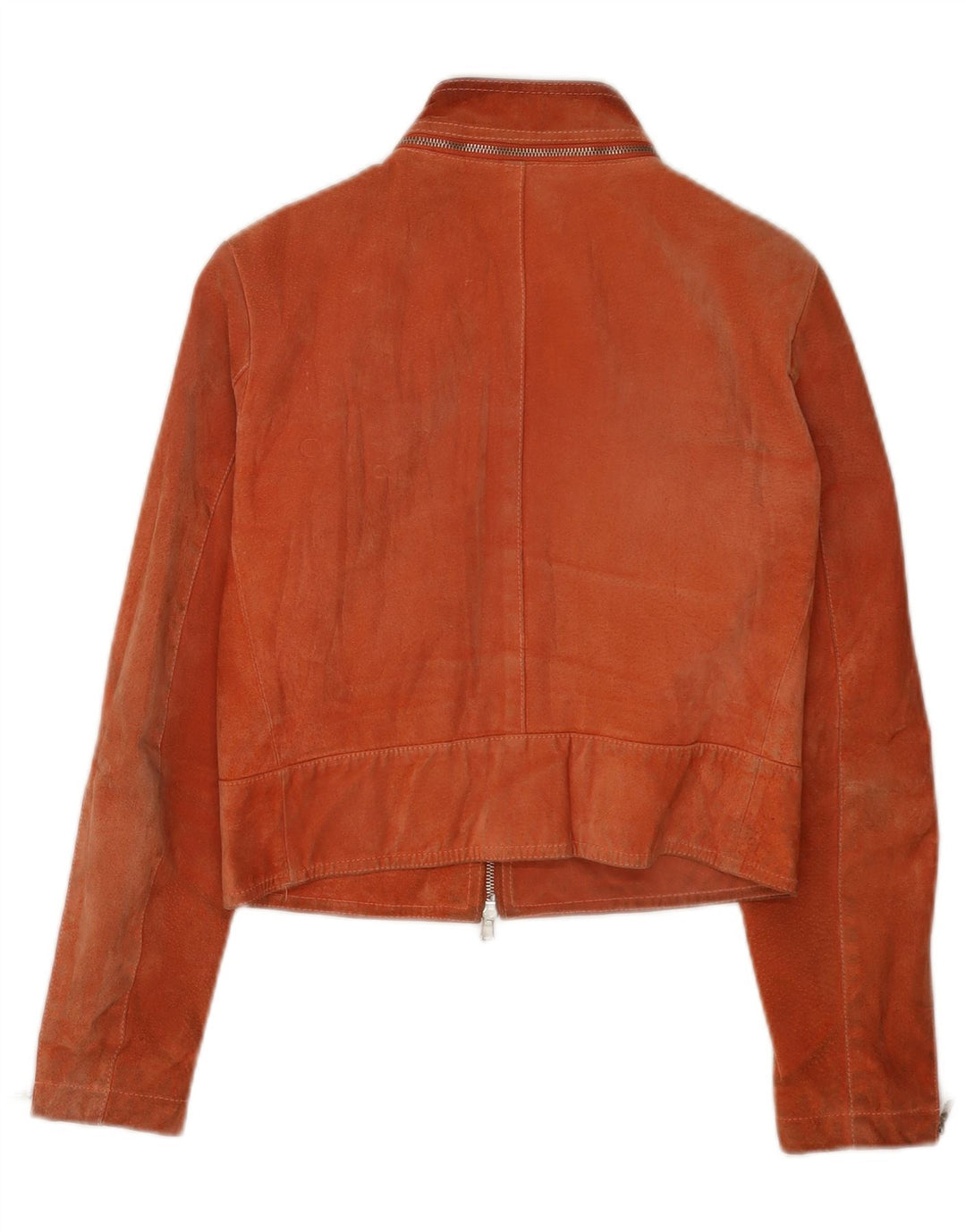 veste en daim crop femme vintage IT 44 cuir marron moyen