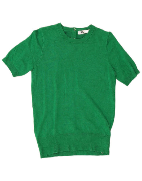 Zara Pull à manches courtes et col bateau pour femme UK 10 Small Vert Viscose