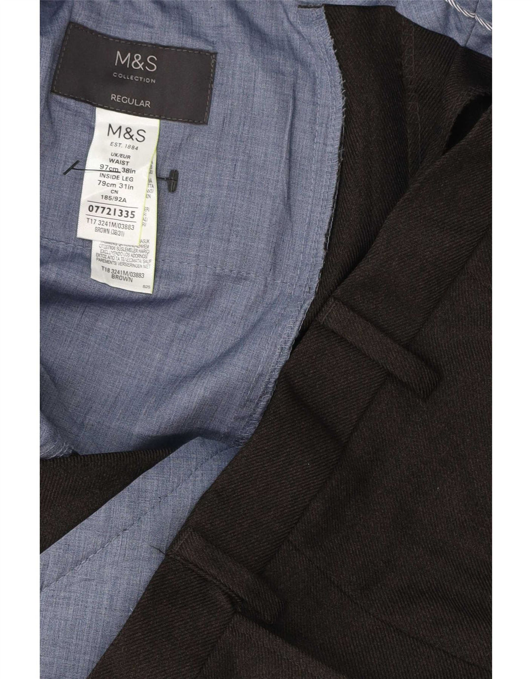 Marks & Spencer Pantalon de costume droit pour homme W38 L31 Marron Polyester