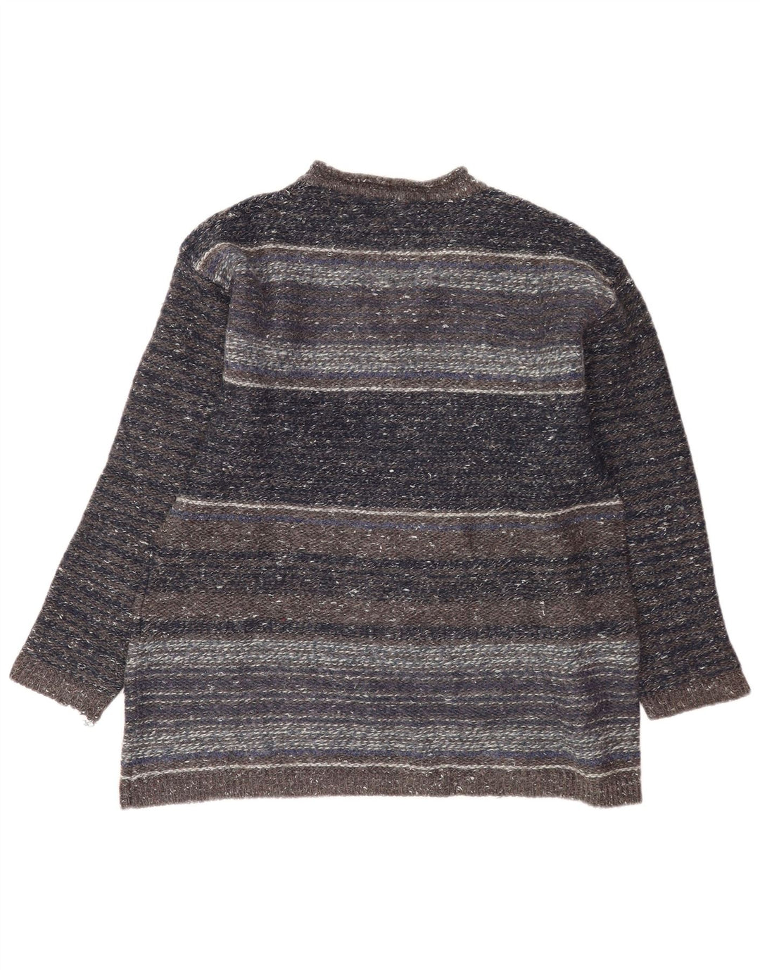 vintage Homme Col V Pull Pull Gris Moyen Rayé