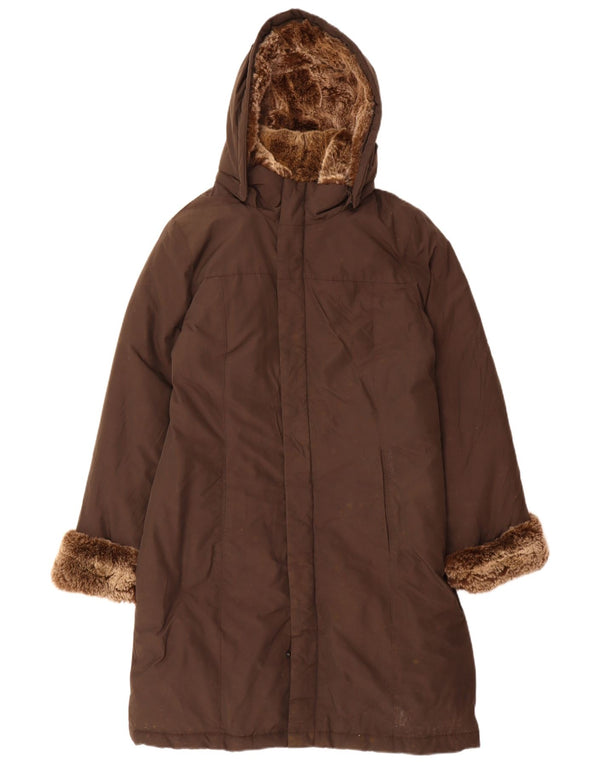 Woolrich Manteau rembourré à capuche pour femme UK 16 Large Marron Coton
