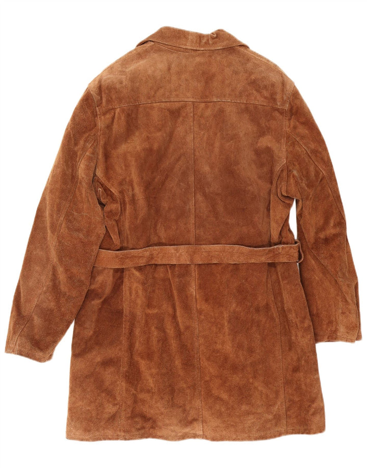 vintage Femme Suède Pardessus IT 46 Grand Cuir Marron