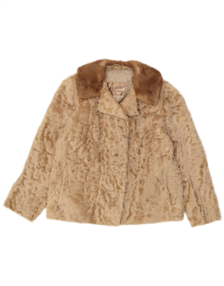 Veste Vintage Femme Fausse Fourrure UK 10 Petit Beige