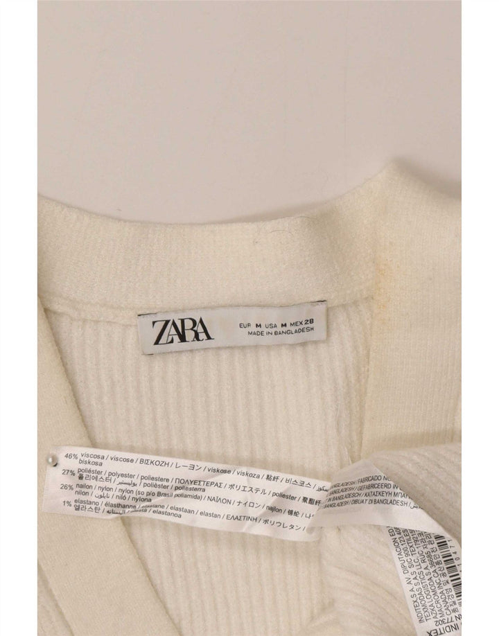 Zara Femme Cardigan Pull UK 12 Moyen Blanc Viscose