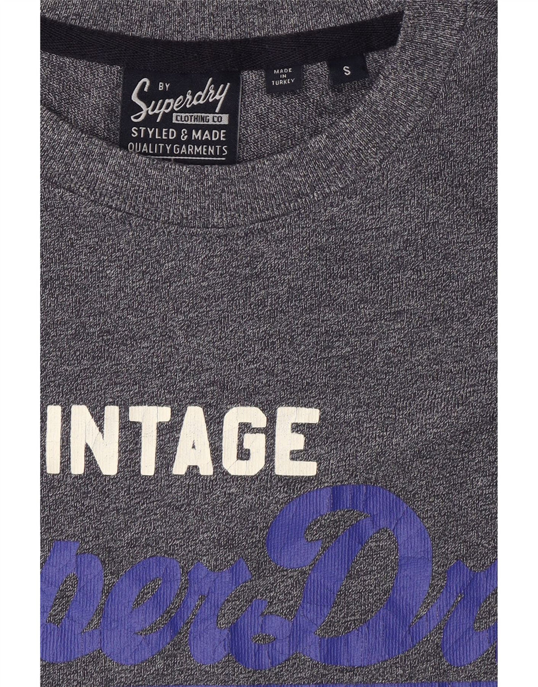 SUPERDRY Mens Graphic T-Shirt Top Small Navy Blue Cotton
