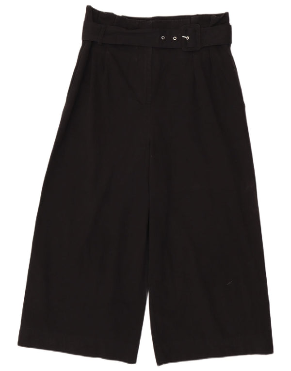 Zara Pantalon Capri Taille Haute Jambe Large Femme Large W30 L22 Coton Noir