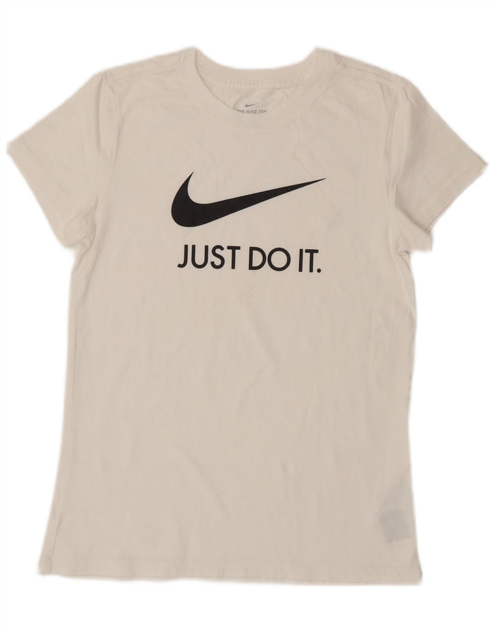 NIKE T-shirt graphique pour femme UK 12 en coton blanc moyen