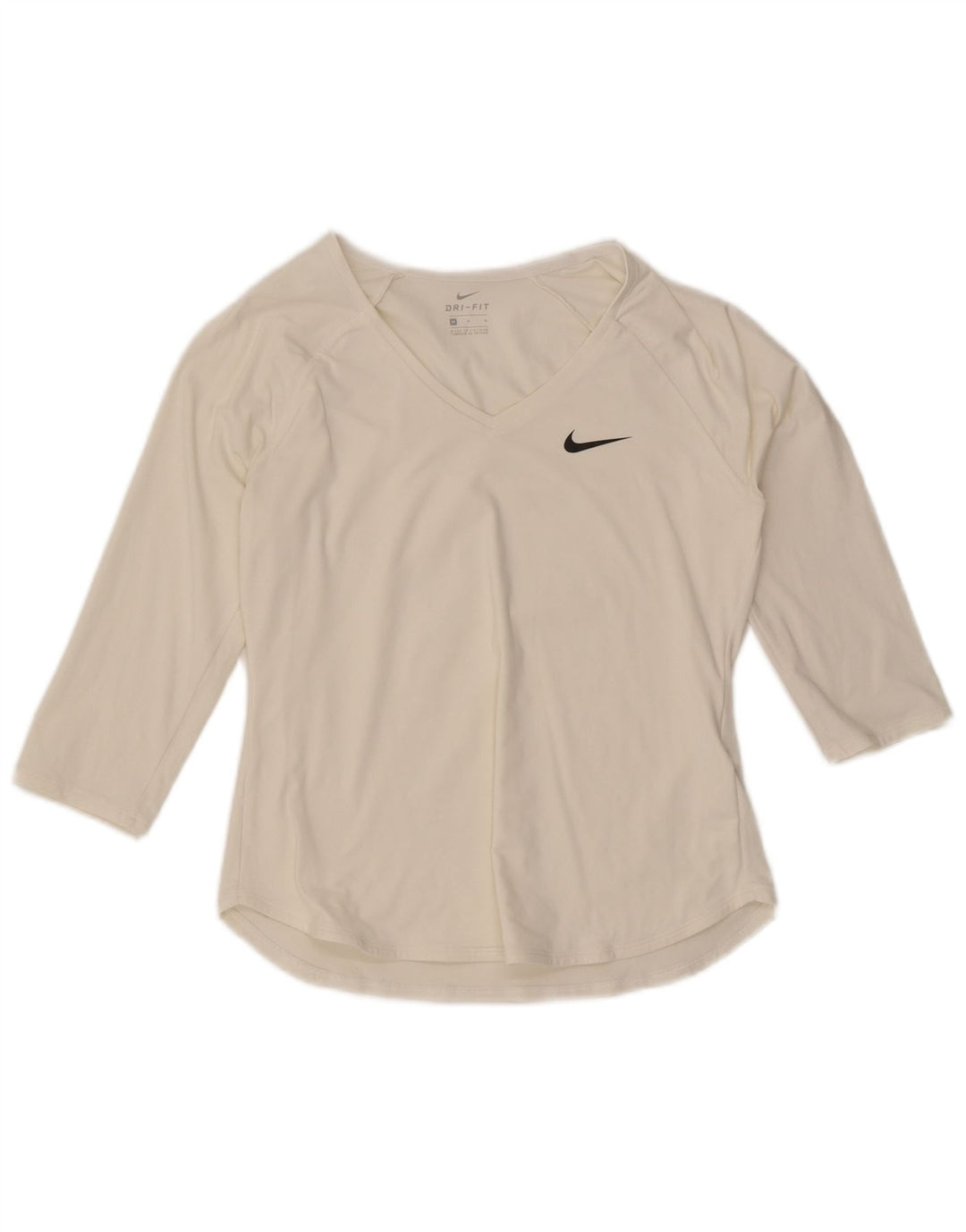 Nike Haut Dri Fit à manches 3/4 pour femme UK 12 Polyester blanc moyen