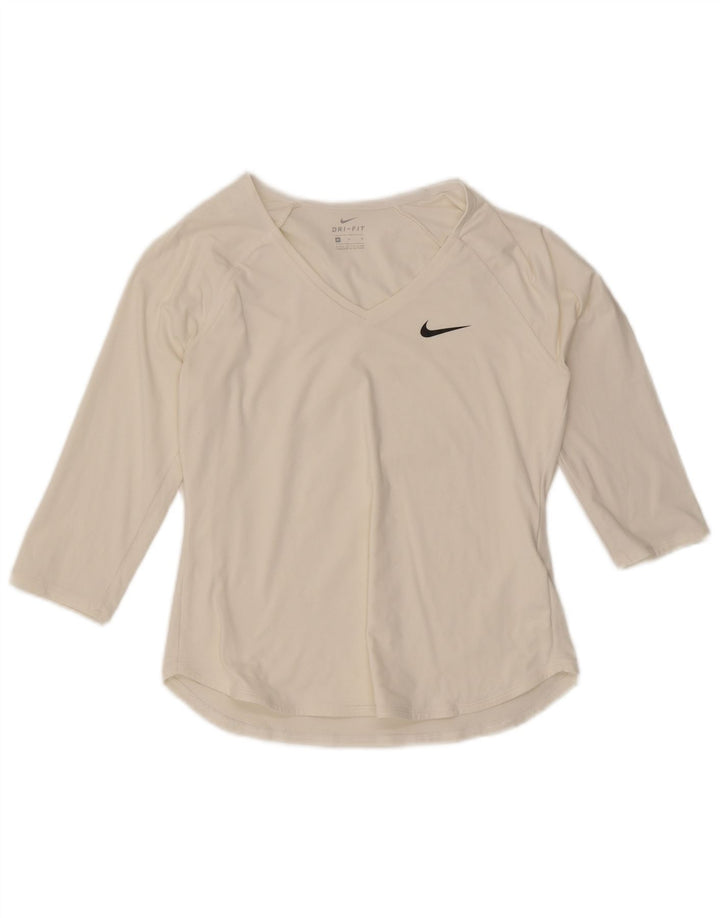 Nike Haut Dri Fit à manches 3/4 pour femme UK 12 Polyester blanc moyen