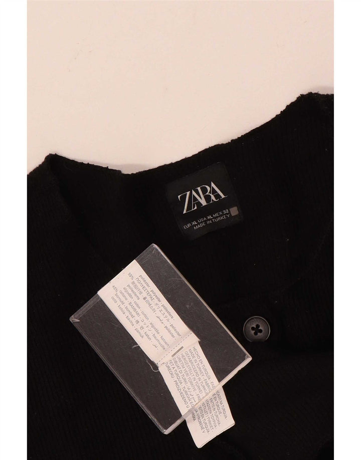 Zara Femmes Crop Cardigan Pull UK 18 XL Noir Polyester