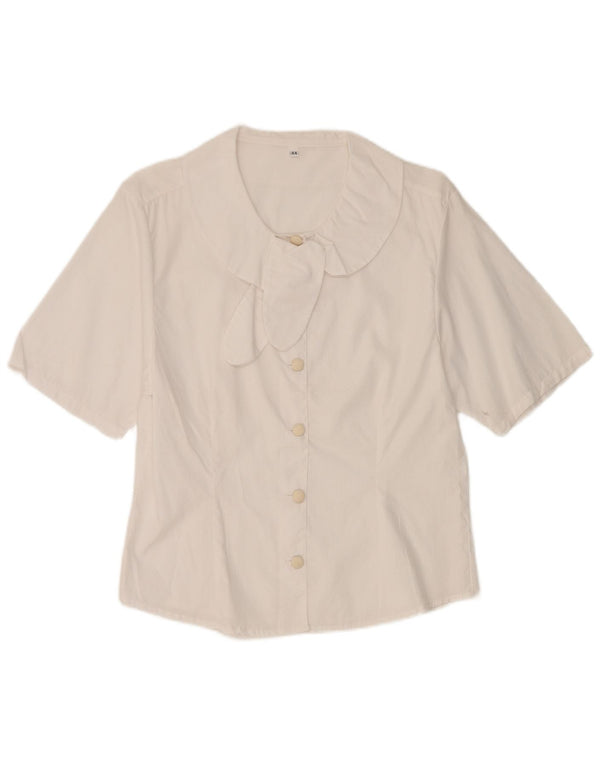 vintage Femme Chemise À Manches Courtes Blouse UK 12 Moyen Blanc