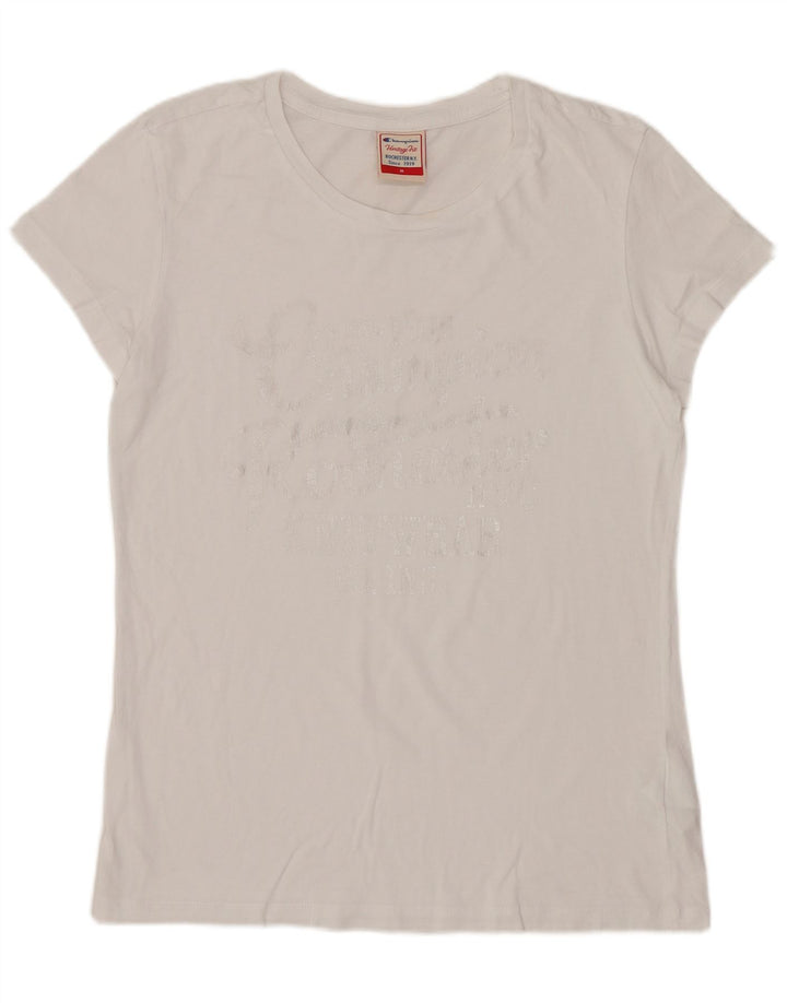 Champion T-shirt graphique Herritage Fit pour femme UK 12 en coton blanc moyen