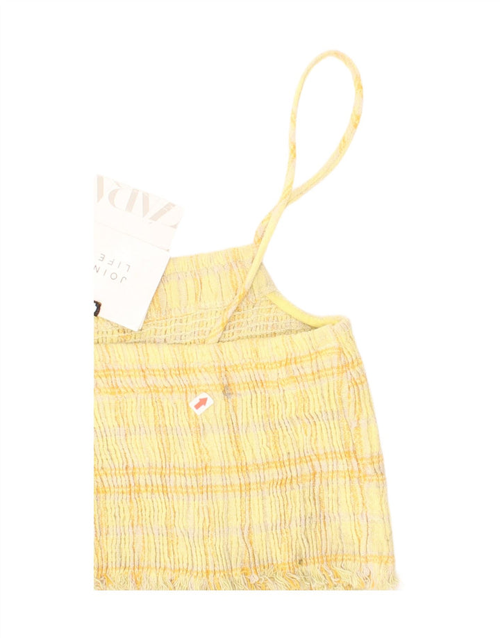 Top court en coton à carreaux jaune moyen Zara Femme