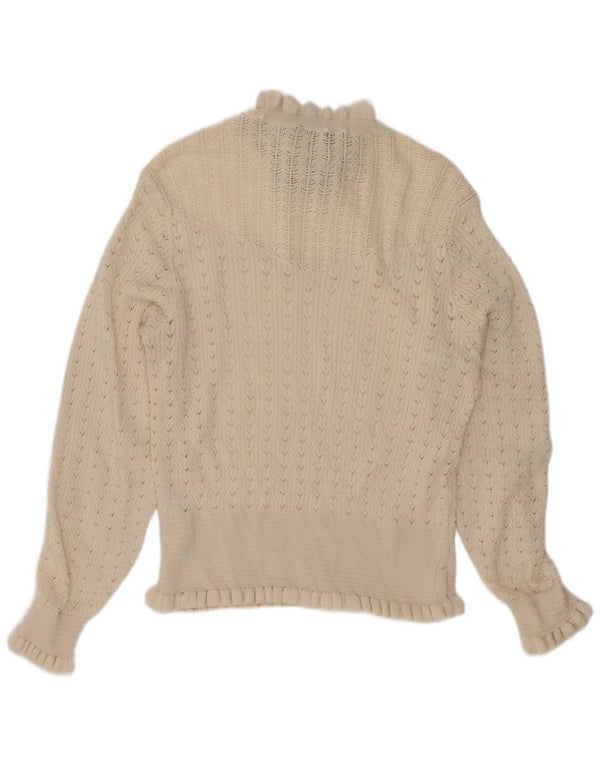 Zara Pull à col roulé pour femme UK 14 Large en coton blanc cassé