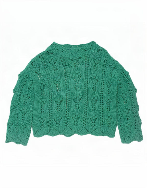 Zara Pull surdimensionné à col roulé pour femme UK 10 Petit acrylique vert