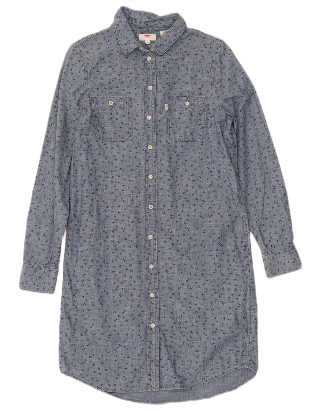 Levi's Robe chemise graphique coupe ample pour femme UK 6 XS Bleu à pois en coton