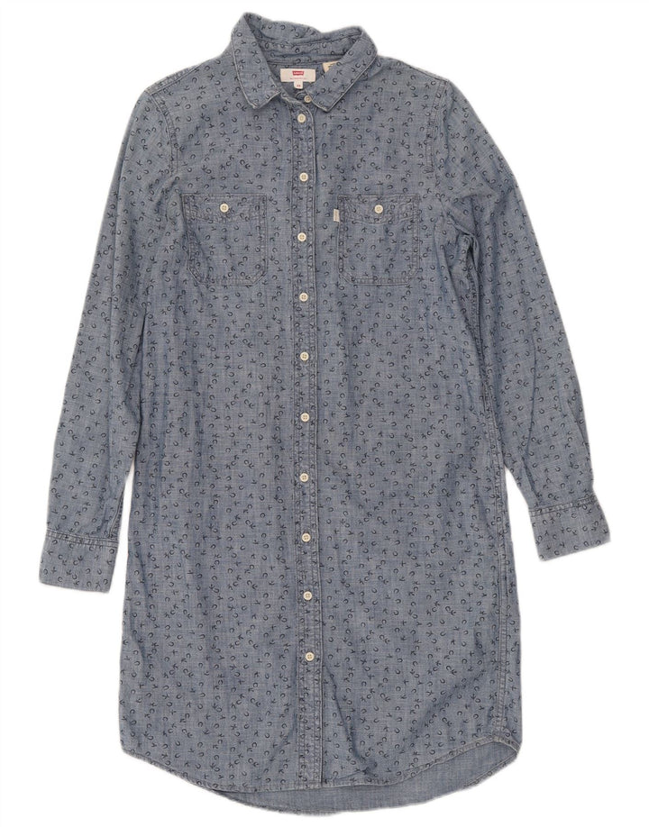 Levi's Robe chemise graphique coupe ample pour femme UK 6 XS Bleu à pois en coton