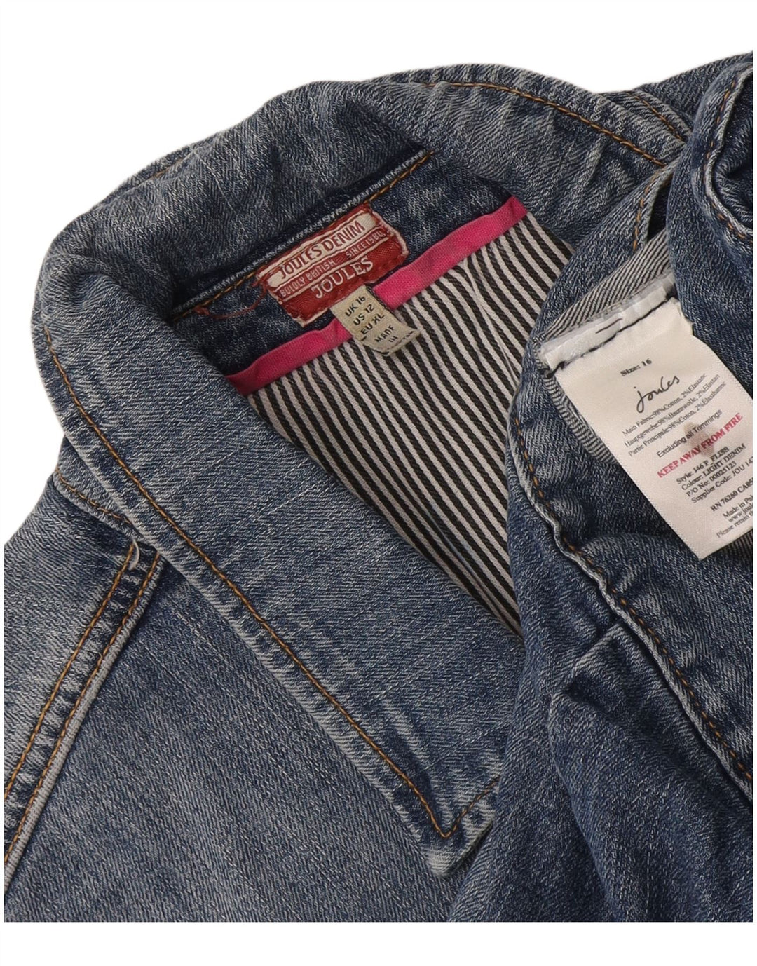 Joules Veste en jean courte pour femme UK 16 Large Bleu Coton
