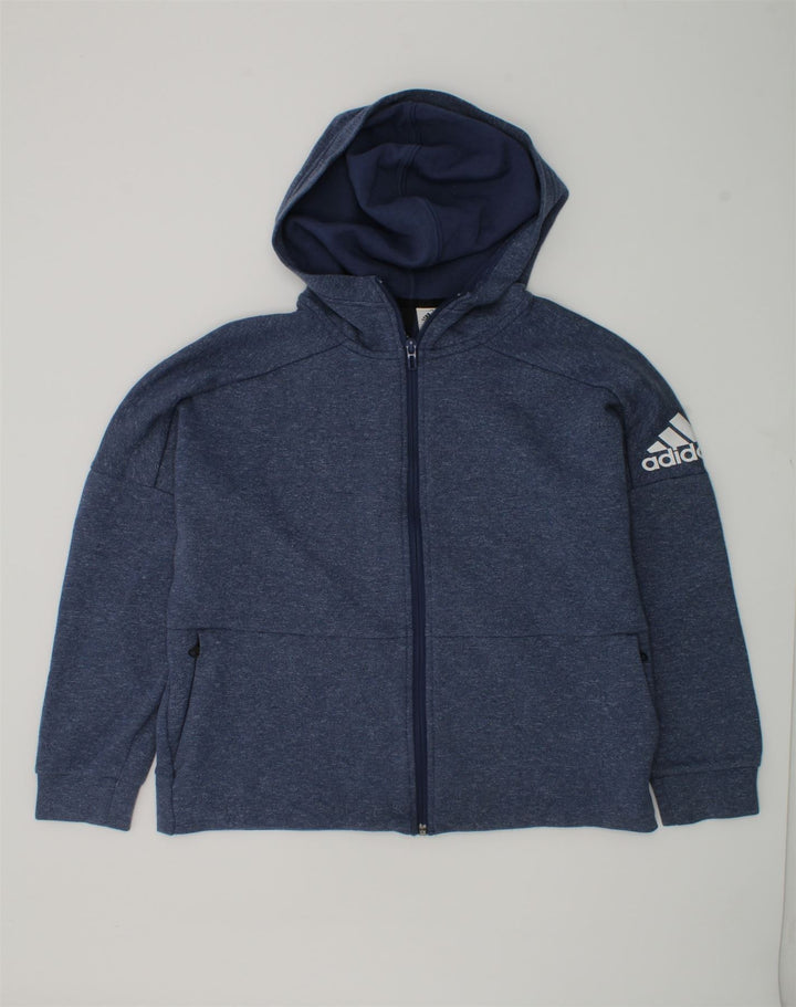 ADIDAS Boys Zip Hoodie Sweater 11-12 Years Navy Blue Cotton | Vintage Adidas | Thrift | Second-Hand Adidas | Used Clothing | Messina Hembry 
